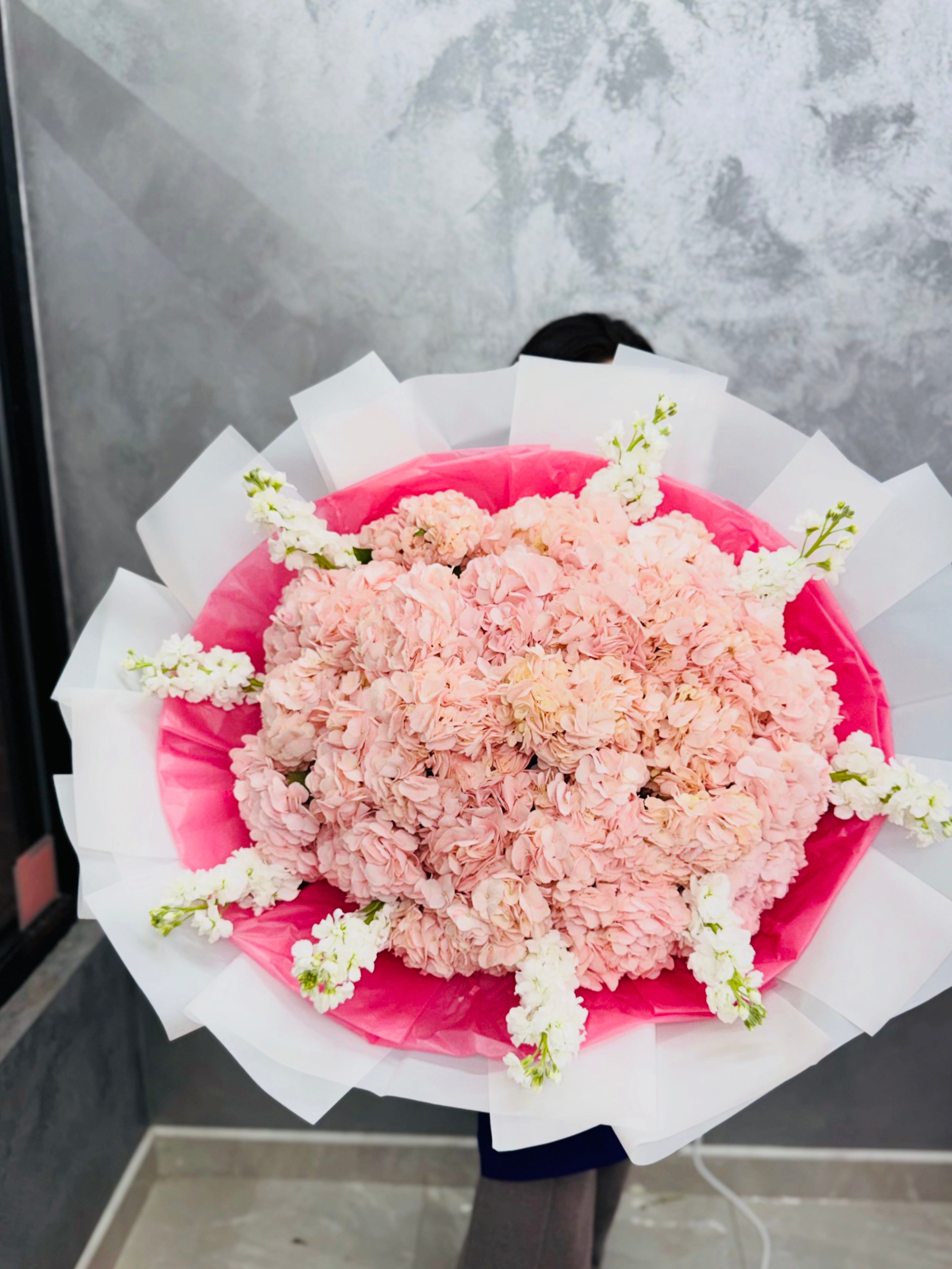 Flower Basket “Hyperpink” — anthurium, strelitzia, roses, hydrangea